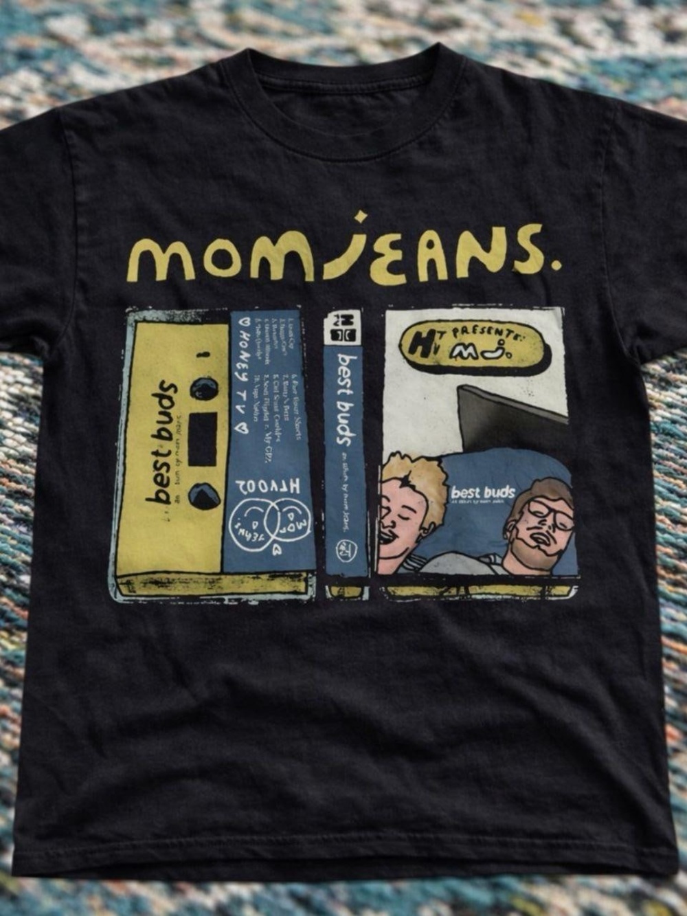 Mom Jeans Black Graphic Tee - 'Best Buds' Cassette Print